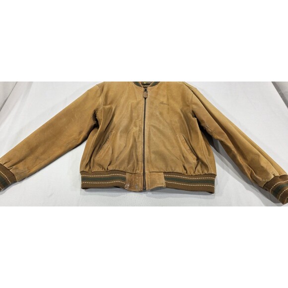 Vtg Guess Georges Marciano Bomber Jacket Leather Distressed Brown 80s 90s Men L - Picture 10 of 16